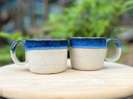 Deep Blue Speckled Ceramic Mug Pair