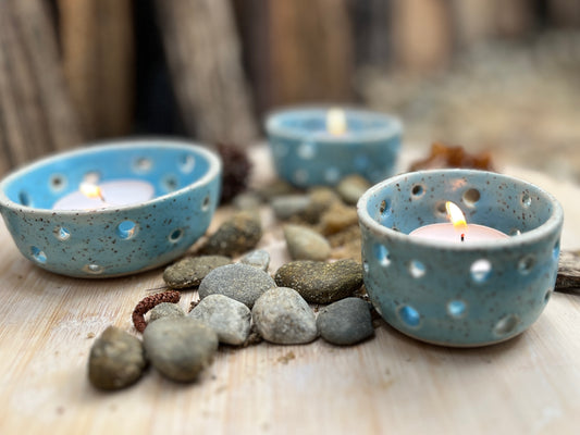 Blue Speckled Ceramic Tea Light Holders