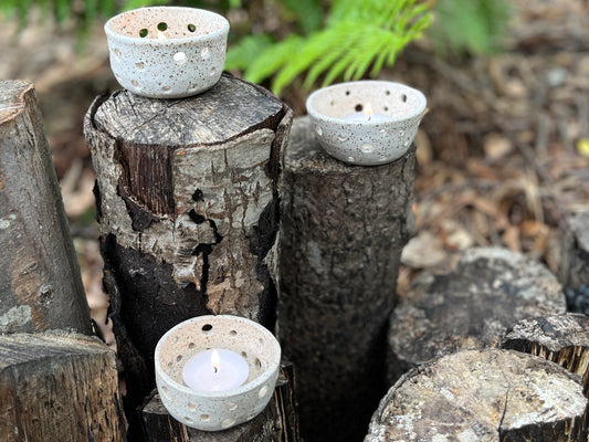 White Speckled Ceramic Tea Light Holders